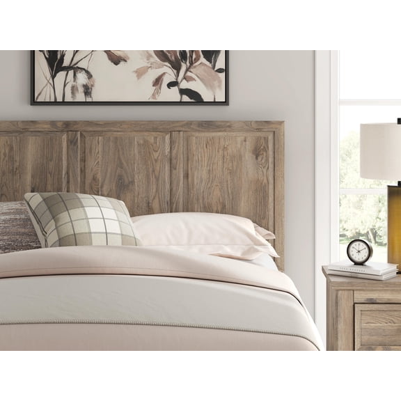 Signature Design by Ashley Stanziford Queen Brown Wood Headboard, Traditional Panel Headboard with Hickory Grain