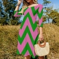 thumbnail image 4 of Green And Pink Zig Zag Pink And Green Flare Dress Square Neck Dress Elegant Female Fashion Printed Dress, 4 of 9
