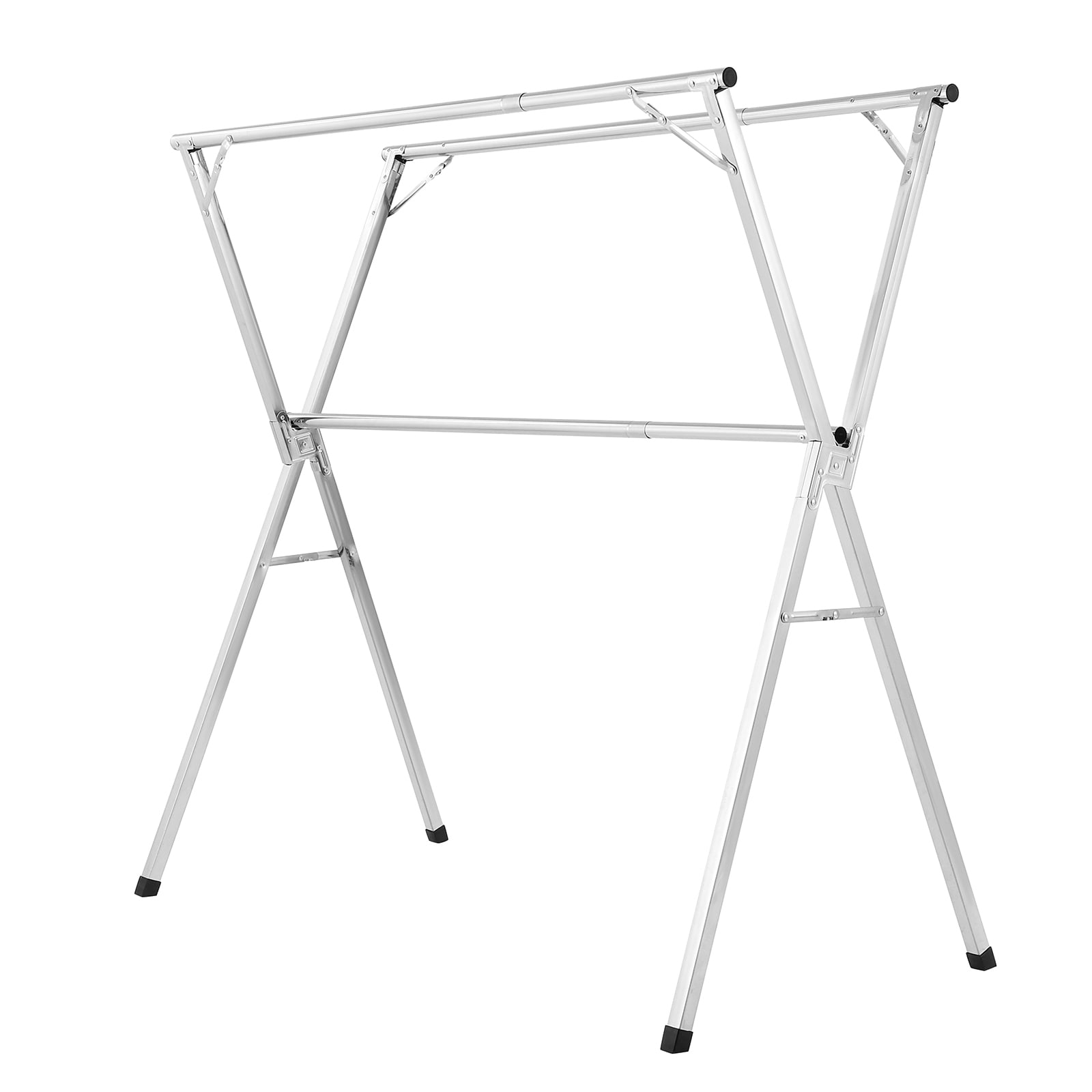 KFFKFF 2-Tier Telescopic Laundry Drying Rack, Stainless Steel Clothes Dryer with 30 Windproof Slots and 2 Shoe Holders, Portable and Free-Standing Design for Indoor and Outdoor Use