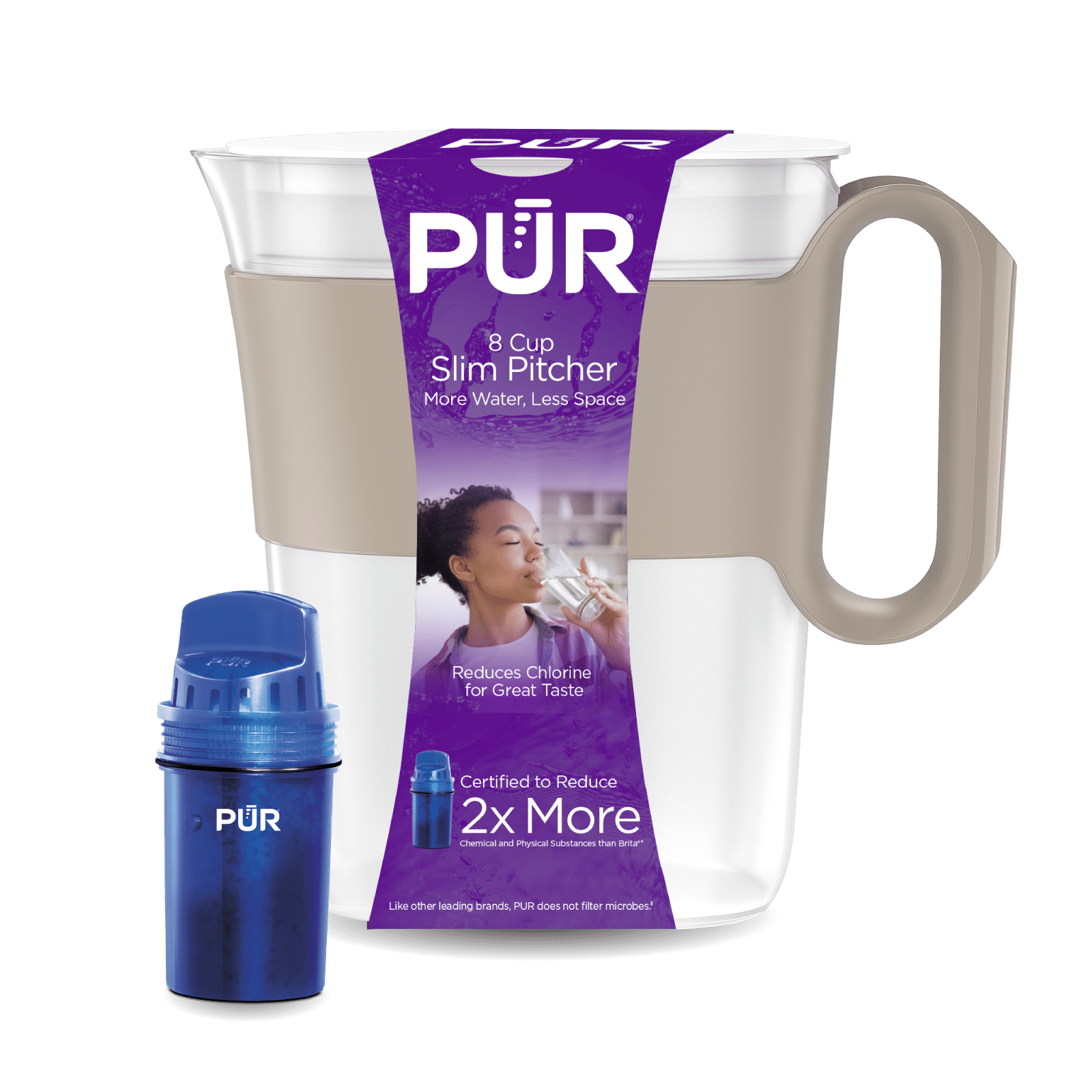 PUR 8-Cup Slim Water Filter Pitcher for Fridge Sandstone PPT600F