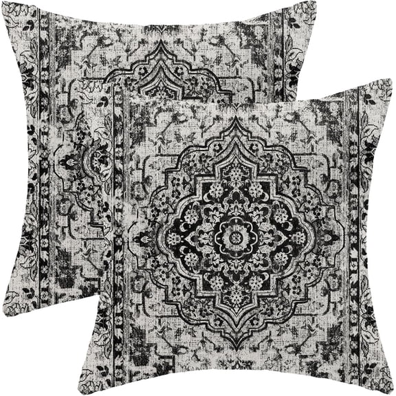 Black Boho Pillow Covers 18x18 Inch 2 Pcs Vintage Carpet Pattern Ethnic Design Bohemia Decor Throw Pillows Retro Outdoor Farmhouse Decoration Pillowcase Linen Cushion Cover for Couch Sofa Bed