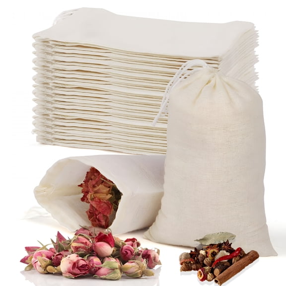 ACDANC Empty Spice Bags for Cooking Soup,Natural Muslin Drawstring Bag,Reusable Tea Bags for Loose Tea,Small Cheese Cloth Cotton Bag for Straining,Unbleached Cheesecloth Herb Sachet Bag
