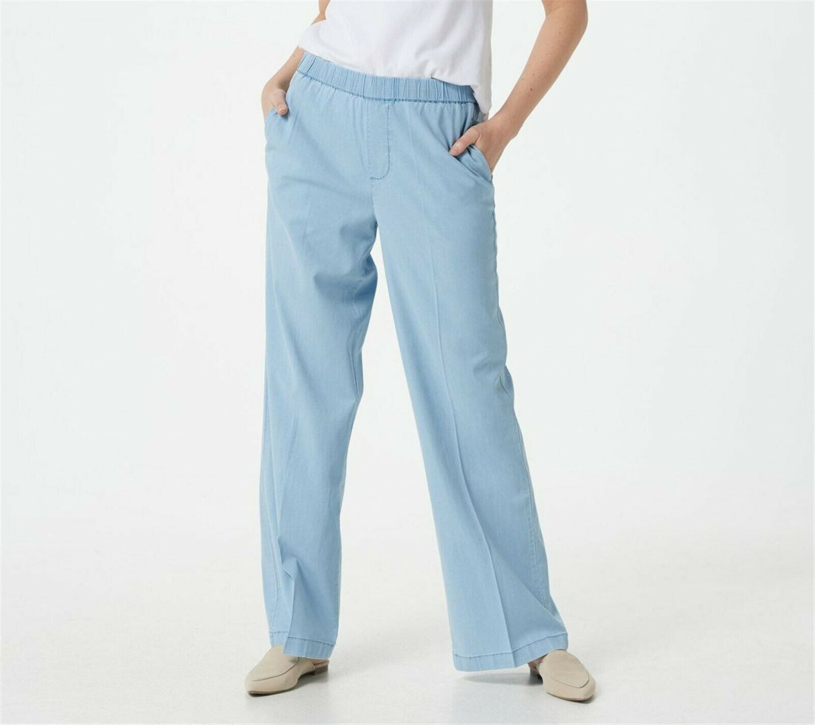 New  Womens Blue Tencel Wide Leg NEXT Trousers Size 8 X Long Regular RRP £35
