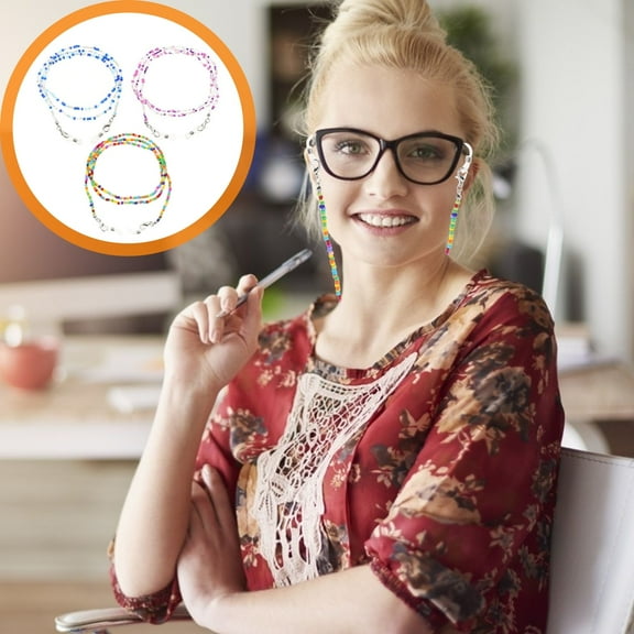 Mobutofu Glasses Lanyard 3Pcs Women Eyeglass Chain Colorful Glass Beads NonSkid Decorative 11.8In