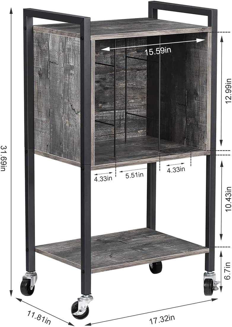 Record Player Stand End Table with Vinyl Record Storage Holder, Gray