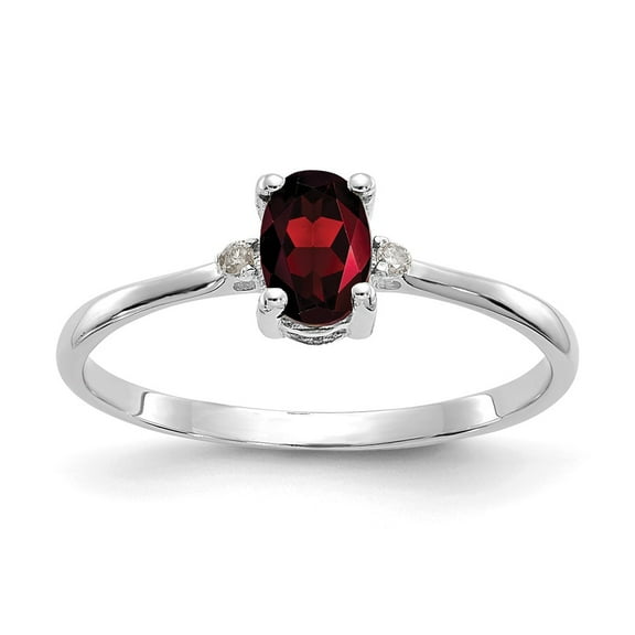 10K White Gold Ring Band with Stones (01) January Garnet Oval Red Diamond Round