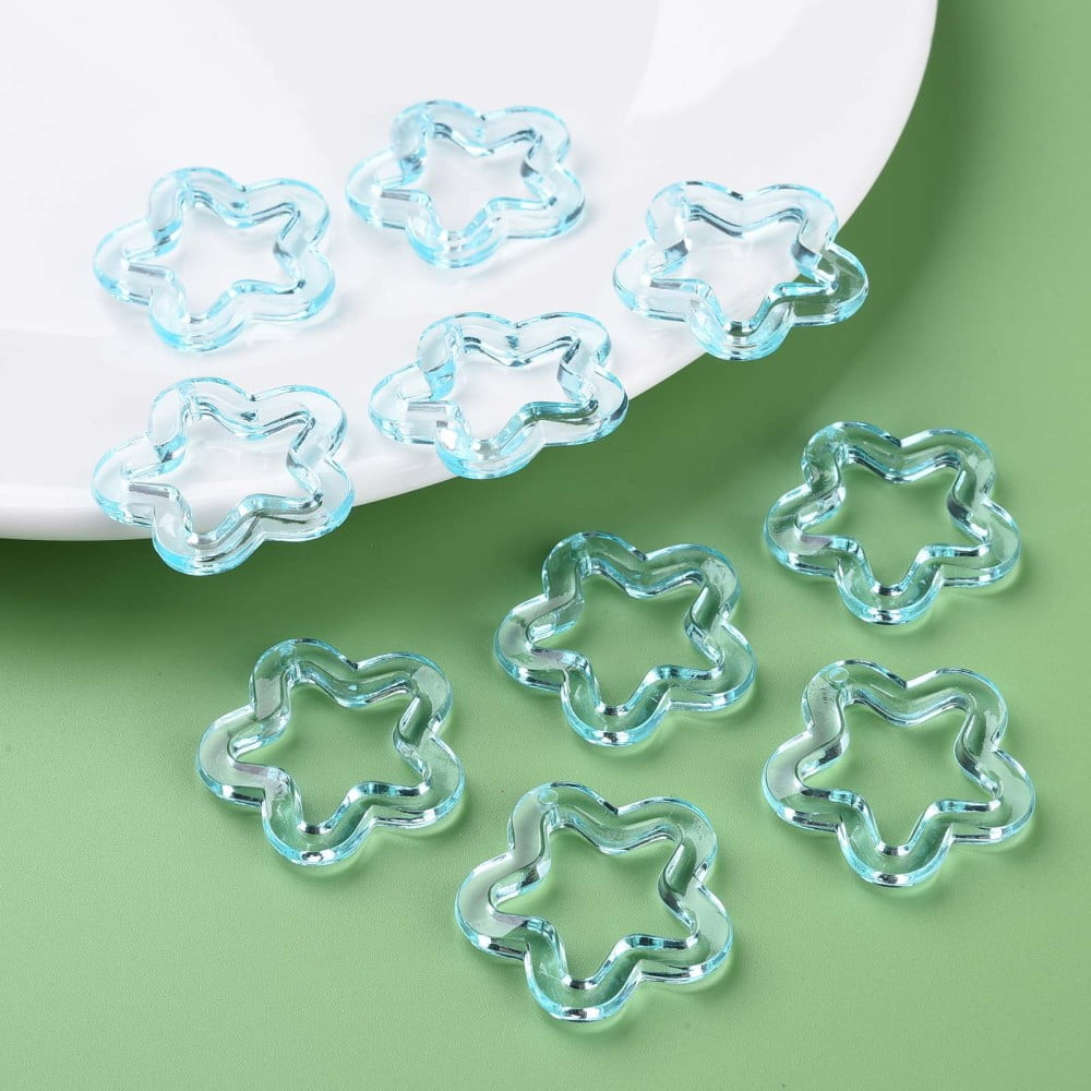 500 g Transparent Acrylic Beads Flower Cyan 30x30.5x5mm Hole: 1.8mm 340pcs/500g