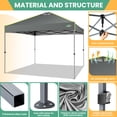 thumbnail image 3 of COBIZI 10x10 Pop Up Canopy Tent with 4 Sidewalls, One-Push Setup, Glow Strips, 3 Heights, Air Vent, Waterproof UPF 50+, Carry Bag, Sandbags, Stakes & Ropes for Outdoor Party & Beach, Gray, 3 of 8