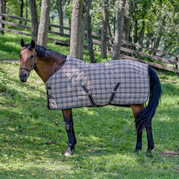 TuffRider Comfy Standard Neck Medium Weight Stable Blanket- 1200D, 200gms- Beige and Black Plaid- 75