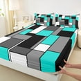 thumbnail image 3 of Feelyou Cyan Square Geometric Twin Sheet Sets, Vintage Artwork Abstract Twin Fitted Sheet, Chic Rectangle Flat Sheet, Luxury Bedroom Decor, 3pcs, 3 of 7