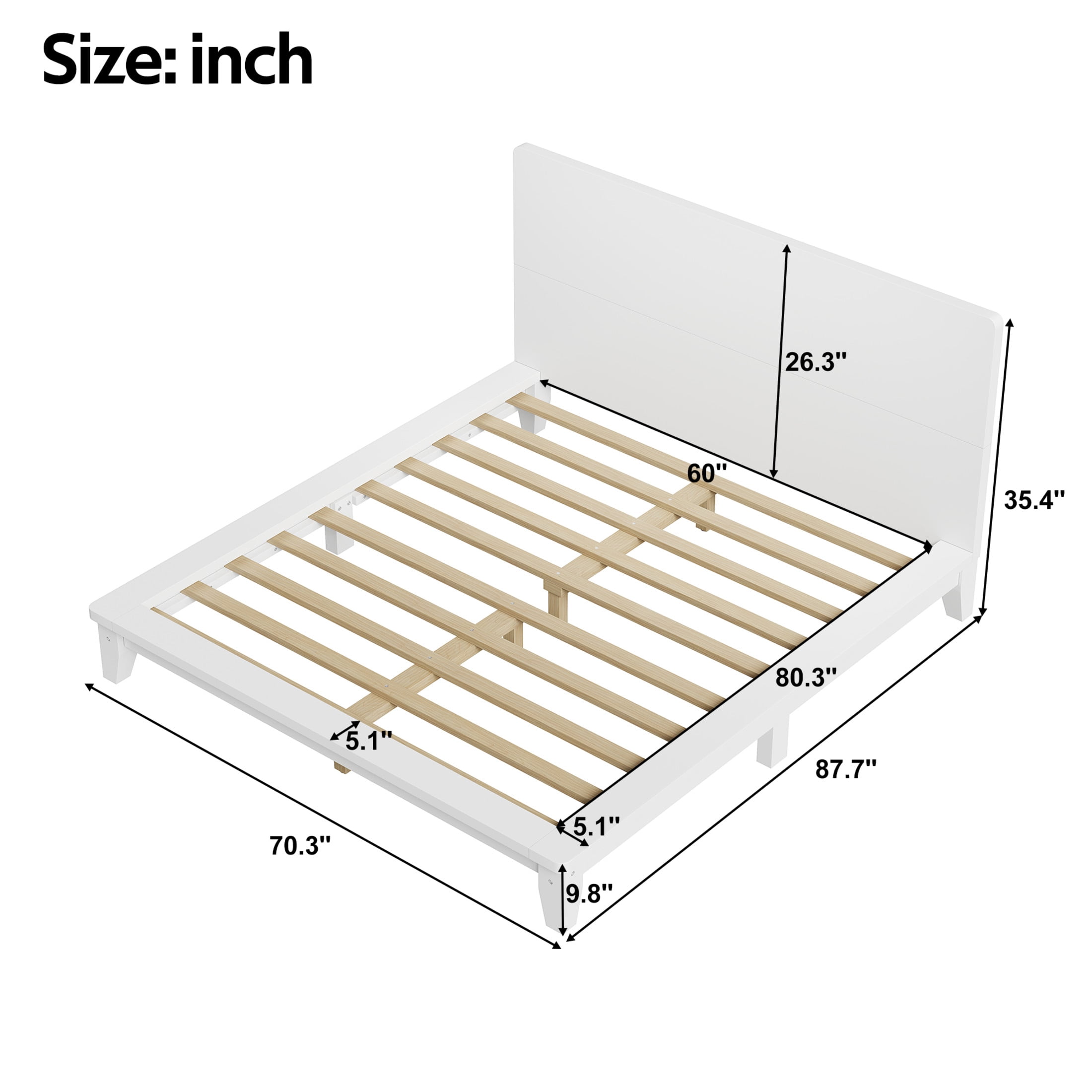 Noble House Hazel Queen Size Pine Wood Platform Bed Frame with Legs and Headboard, Mid-Century Modern Design, White