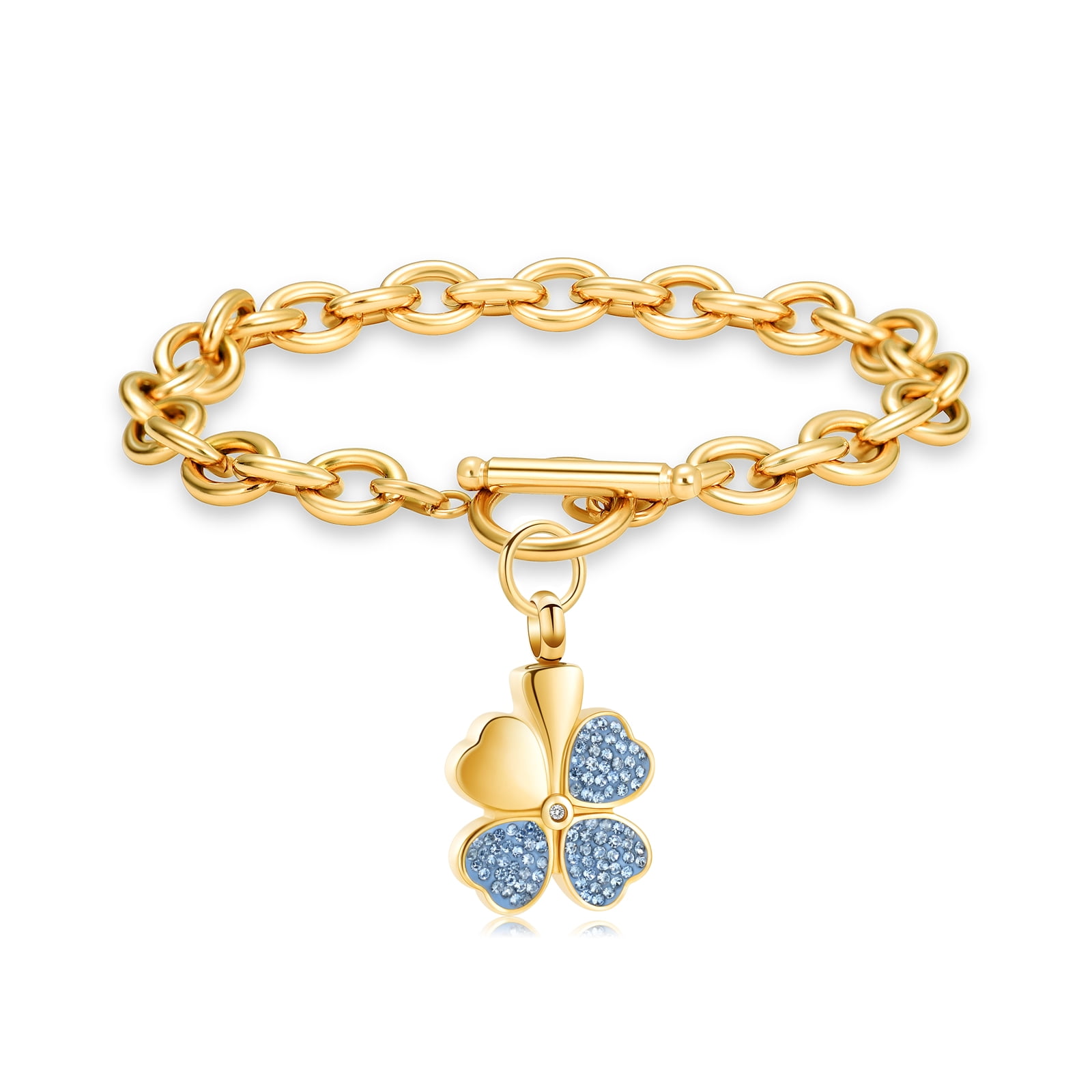 Crystal Cremation Jewelry Urn Bracelet for Ashes for Women Four Leaf Clover Urn Bangles for Pet/Human Ashes Memorial Keepsake Ash Jewelry