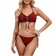 thumbnail image 6 of Women's Cheeky Bikini Set 2 Piece String High Cut Swimsuits Lace Up Tie Side Bathing Suits O Ring Red, 6 of 8