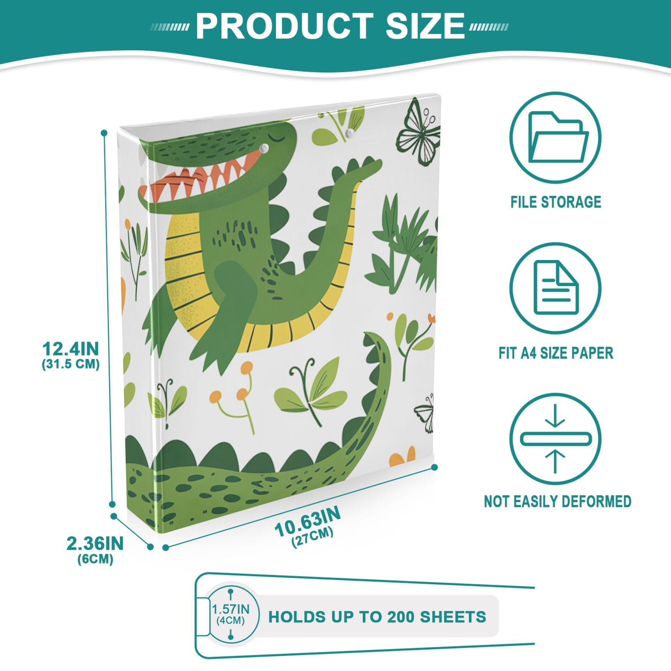 Crocodiles 3 Ring Binders 1.5 inch Hardcover File Folders with Interior Pockets A4 Size Organizer for School Office Hospital