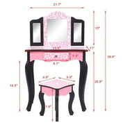 Ktaxon Kids Wooden Vanity Table and Stool Set with 3 Mirrors, Princess Makeup Dressing Table,Childrens Furniture