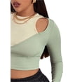 thumbnail image 3 of Yuemengxuan Women Sexy Color Block T-shirt, Long Sleeve Round Neck Cutout Crop Tops, 3 of 6