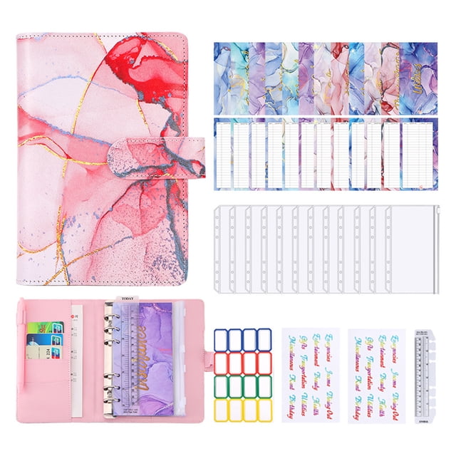 Cuaderno De Aglutinante Carpeta de presupuesto A6 Carpeta de cuaderno de cuero de PU Organizador del planificador (Rosa claro) Tmvgtek Libre de BPA