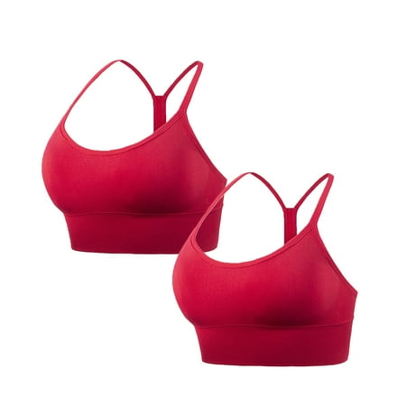 Baywell Women s Y Back Sports Bras Spaghetti Strap AD Cups Low Impact Racerback Padded Yoga Running Workout Bra Red S-2XL