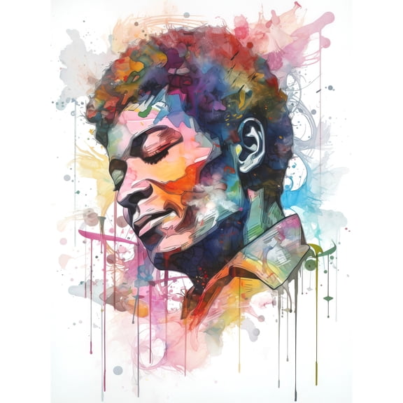 Male Portrait Face Closed Eyes Listening to Music Multicoloured Modern Watercolour Painting Unframed Wall Art Print Poster Home Decor Premium