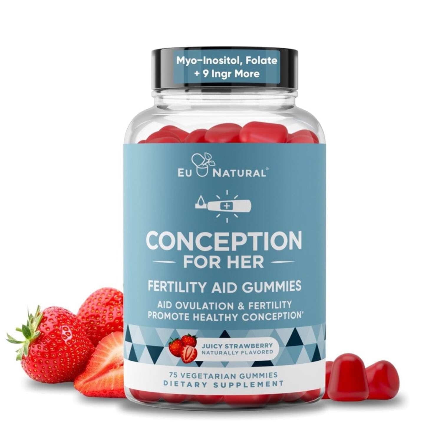 Eu Natural Fertility Gummies - Fertility Supplements for Women with Myo Inositol, Folate & More - Prenatal Gummy Vitamins - Delicious Juicy Strawberry Hormone Balance Vitamins, 75 ct Gummies