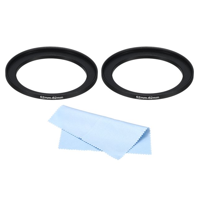 Unique Bargains 52mm-62mm Step Up Ring with Cleaning Cloth, 2 Pack Camera Lens Filter Adapter Ring, Black