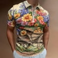 thumbnail image 2 of Wheelbarrow with Flowers Men Zipper T-shirt Summer Casual Short Sleeve T-shirt Top, 2 of 7