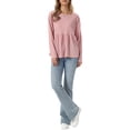 thumbnail image 2 of INSPIRE CHIC Women's Peplum Top Ruffle Hem Shirt Crew Neck Long Sleeve Blouse L Pink, 2 of 6