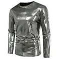 thumbnail image 2 of LNWUY Mens Solid Fashion Shirts Tunic Tops Metallic Shiny Wet Look T-Shirt Patent Leather Hip Hop Nightclub Party Blouse Gray S, 2 of 8