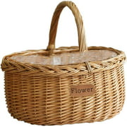 Wicker Picnic Basket with Handles Willow Flower Hamper Woven Easter Basket Eggs and Candy Basket Flower Planter Basket
