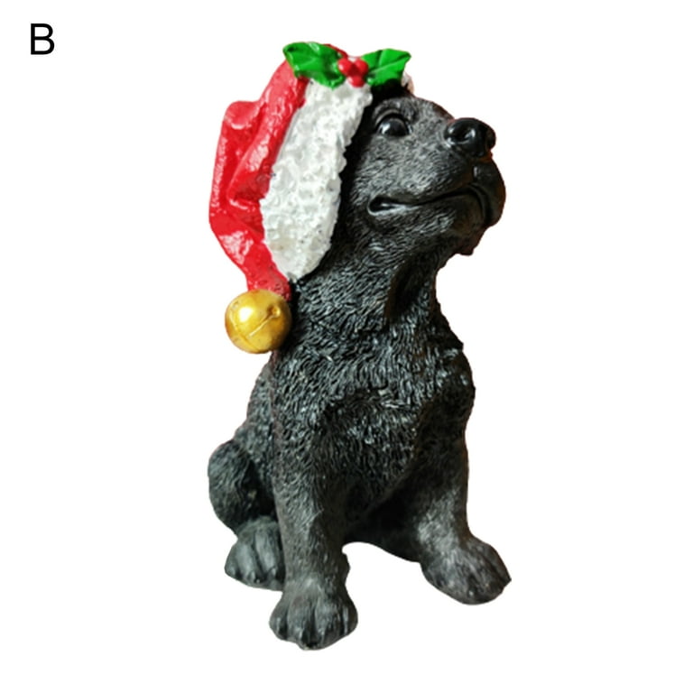 Grandest Birch Dog Statue Christmas Hat Wear Vintage Style
