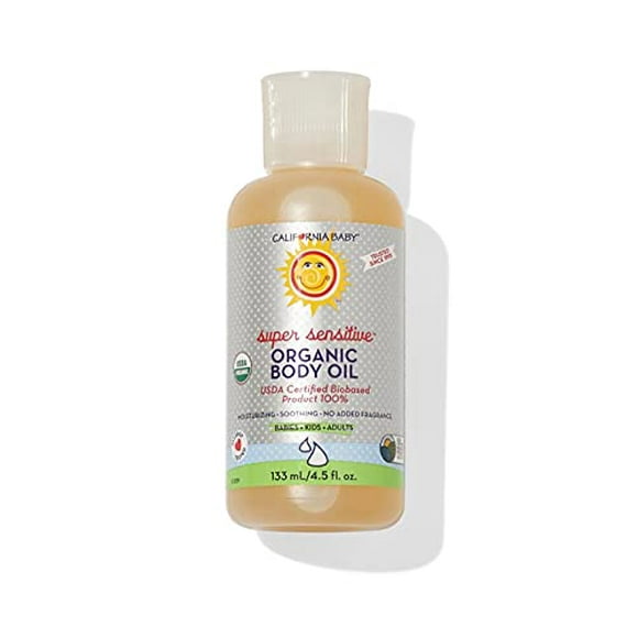 California Baby Super Sensitive Massage Oil - Plant Based-Excludes Water, Cold Pressed Vegan Oils for Arms, Legs, Back, and Body, Gentle on Sensitive