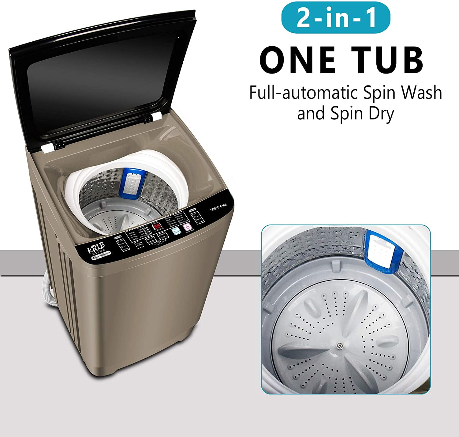 Portable FullAutomatic Washing Machine 15.6 lbs with Drain Pump in