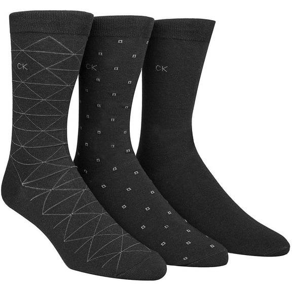 Calvin Klein Men's 3 Pack Fashion Geometric Socks, Black, Shoe Size 7-12