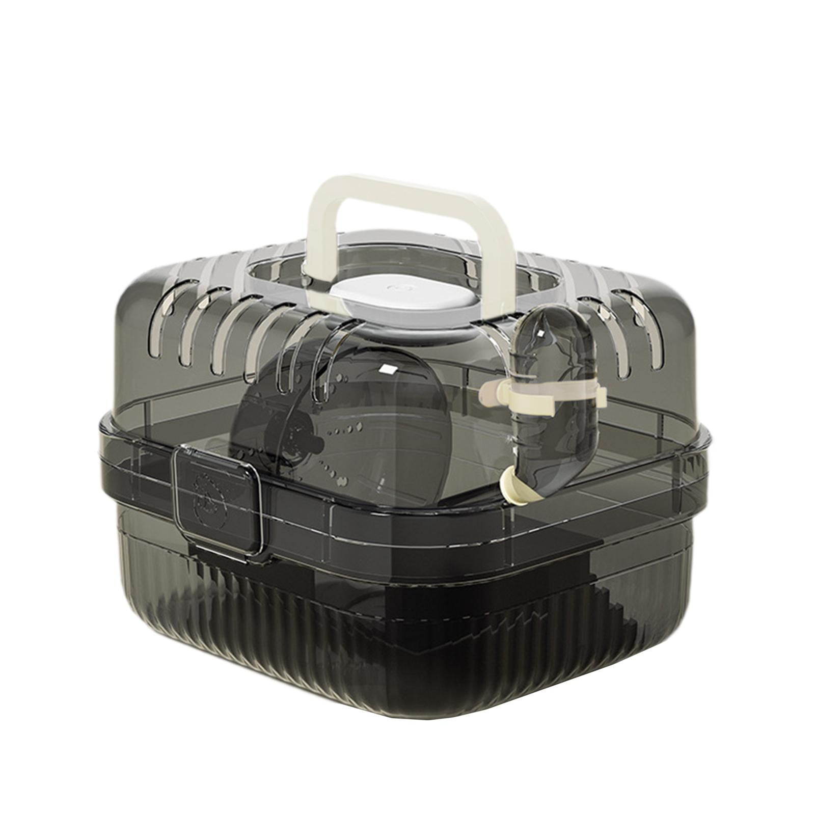 balikha Hamster Cage Transport Box with Light Handle in The Event of A Small Portable Cage for Pets with Water Bottle for Bunny Mouse Black