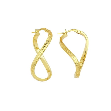 - 14k Yellow Gold Twisted Hoop Earrings with Greek Key Design