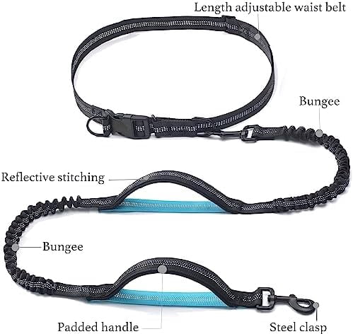 Retractable Hands Free Dog Leash - Dual Handle Bungee Waist Leash for Small, Medium and Large Dogs (Small, 8-25 lbs, Black)