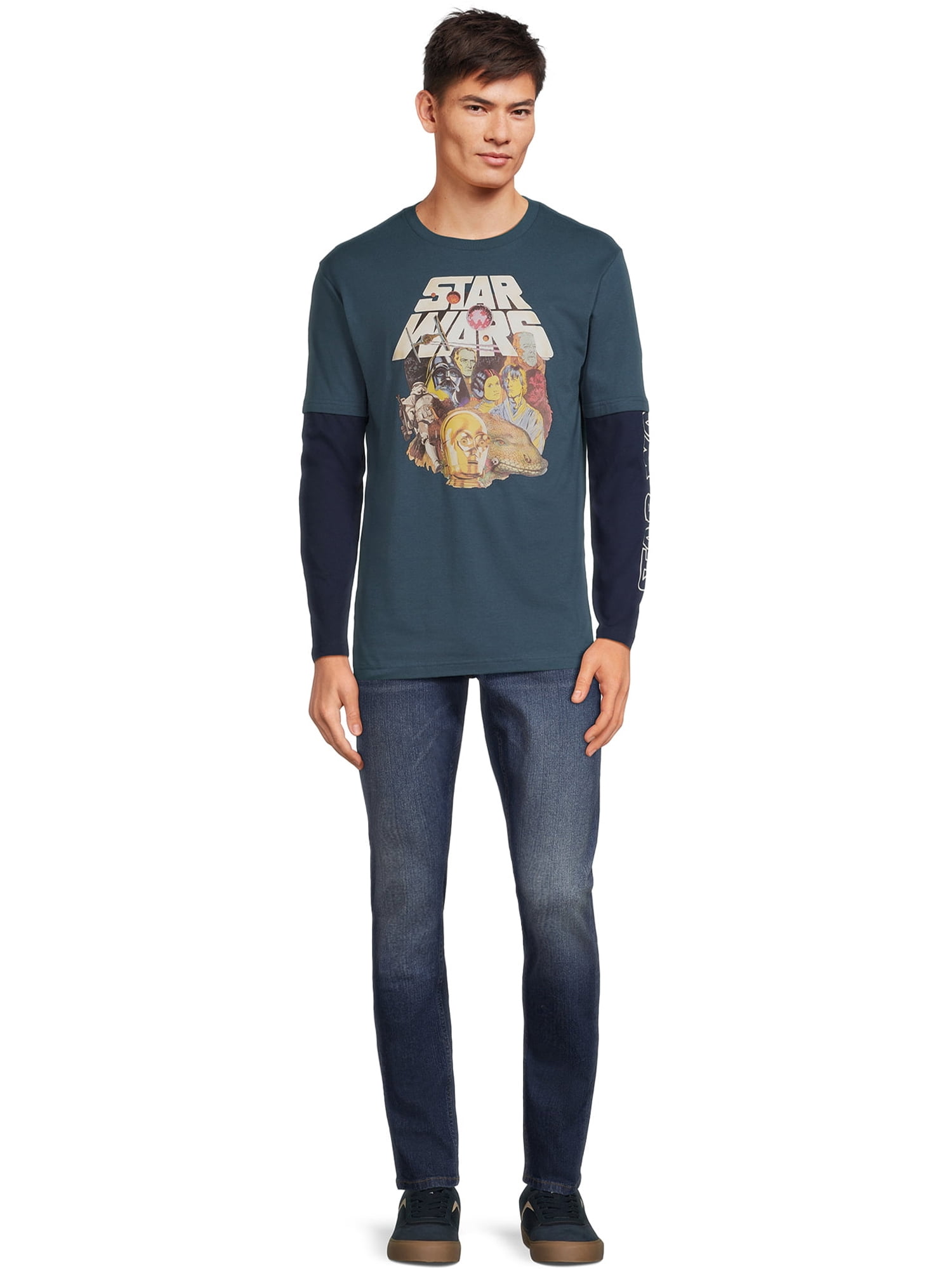 Star Wars Men's and Big Men's Long Sleeve Graphic T-Shirt and Beanie Hat Gift Set, Sizes S-3XL
