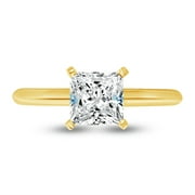 Solid 14k Yellow Gold Princess Cut Knife-Edge Four Prong Solitaire Engagement Ring CZ Cubic Zirconia 1.0ct. , Size 7