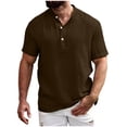 thumbnail image 7 of Hurxie Men's Linen Shirt Short Beach Hippie T Shirts Casual Summer Lightweight Henley Shirts Coffee,2XL, 7 of 7