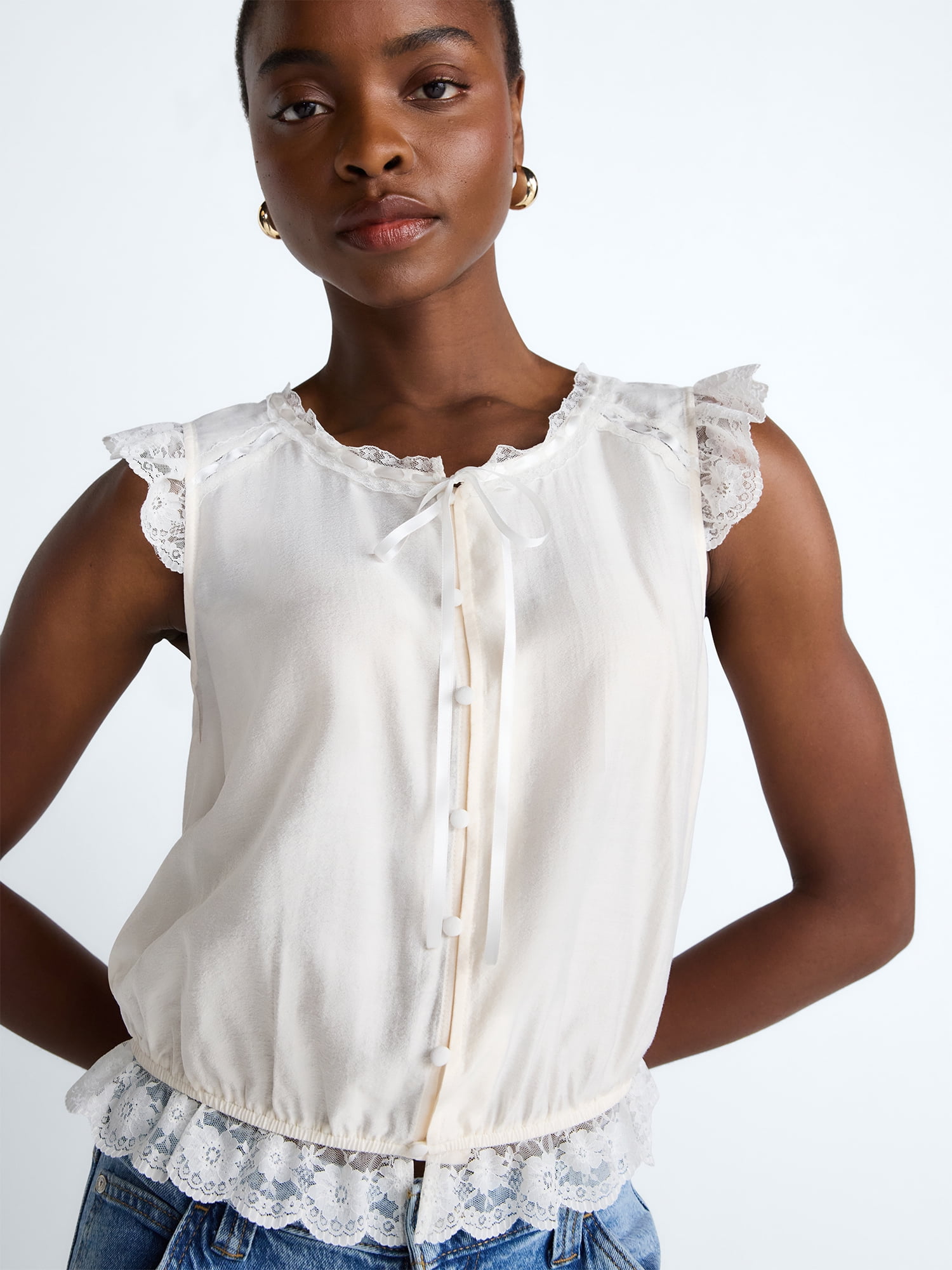 Scoop Women’s Day Lace Trim Top, Sizes XS-XXL