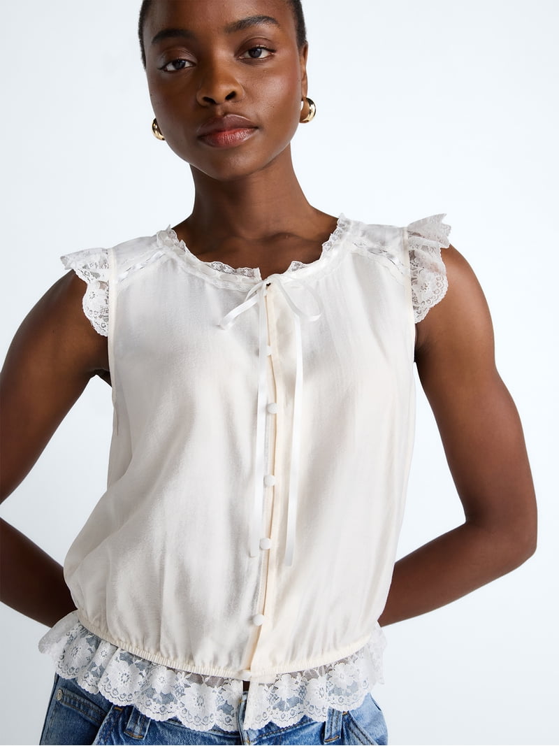 トップス May lace set tops Scoop Women's Day Lace Trim Top, Sizes XS-XXL - Walmart.com