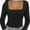 Black, variant on Womens Long Sleeve Square Neck Tops Fashion Slim Fit Tees Shirts