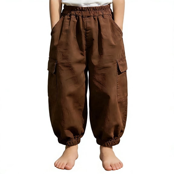 Edvintorg Boys Pants Fashion Cotton Linen Breathable Elastic Waisted Casual Cuffed Trousers with Pockets Teen Clothes for Boys Size 7-16