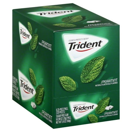 Spearmint Trident Gum, 6 Pack of 20 Piece Packages BB 1/25