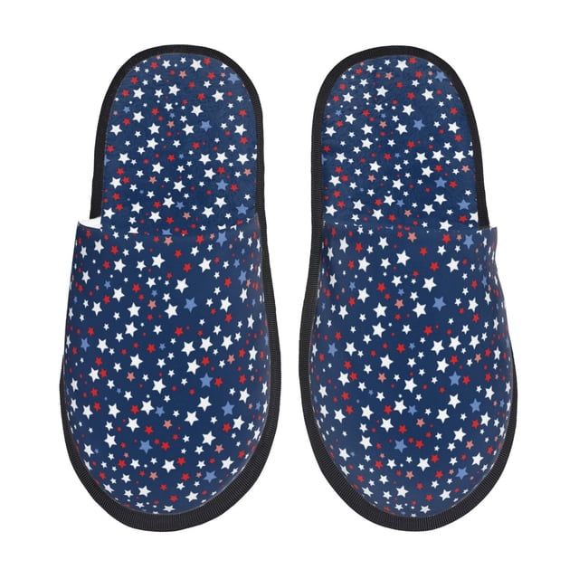 Balery Colorful Stars Pantuflas de Casa de Felpa Silenciosas con Diseño Estampado, Zapatillas Cómodas Antideslizantes de Algodón para Interior-Large