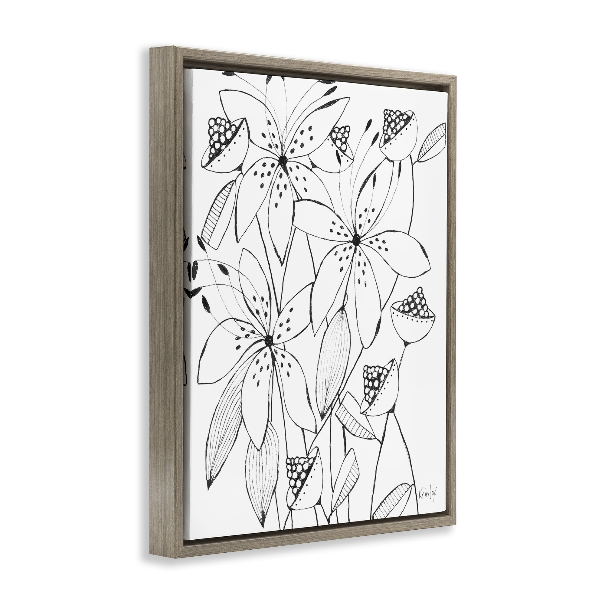 Stupell Industries Open Blooms Outline Brown Framed Floater Canvas Wall Art, design by Krinlox