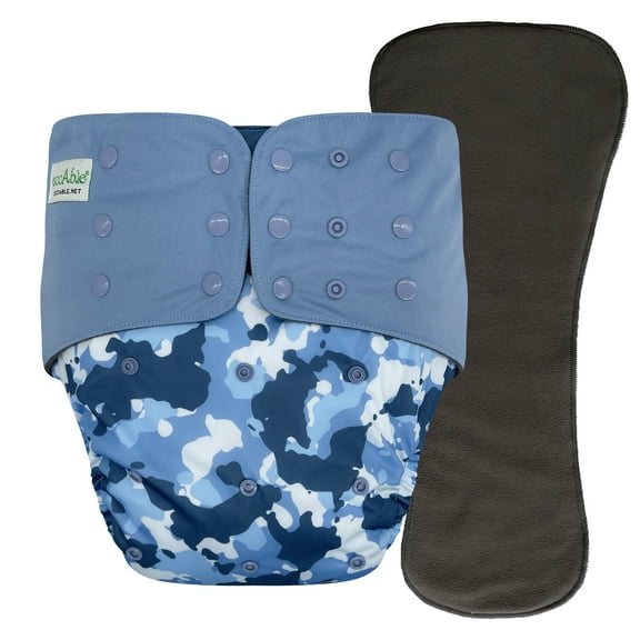 EcoAble Adult Pocket Cloth Diaper 2.0: Incontinence Protection Briefs with Insert (Small, Blue Camo)