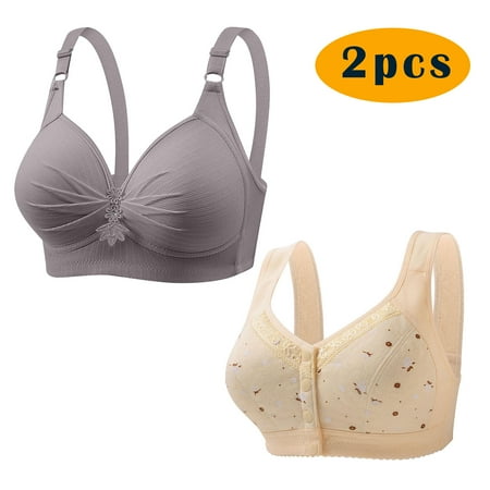 GERsome 2pcs Assorted Color Comfortable Full Coverage Bra for Women Wireless Bras with Soft Support Plus Size Everyday Bras 2PC#Gray/Beige S