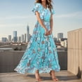 thumbnail image 6 of Huankd Spring Dresses for Women 2025 - Floral Chiffon Short Sleeve Flowy Trendy Maxi Dress Sky Blue L, 6 of 7