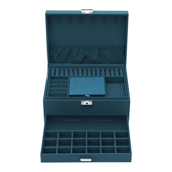 ToppiJoy 3 Layer Jewelry Organizer Box, Green Velvet Jewelry Box with Lock, Rings Jewelry Box Organizer for Earrings Necklace Bracelets